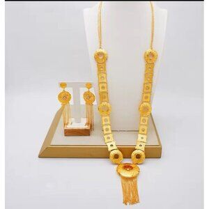24k Gold Plated Moroccan Turkish Dubai Jewelry Necklace Set